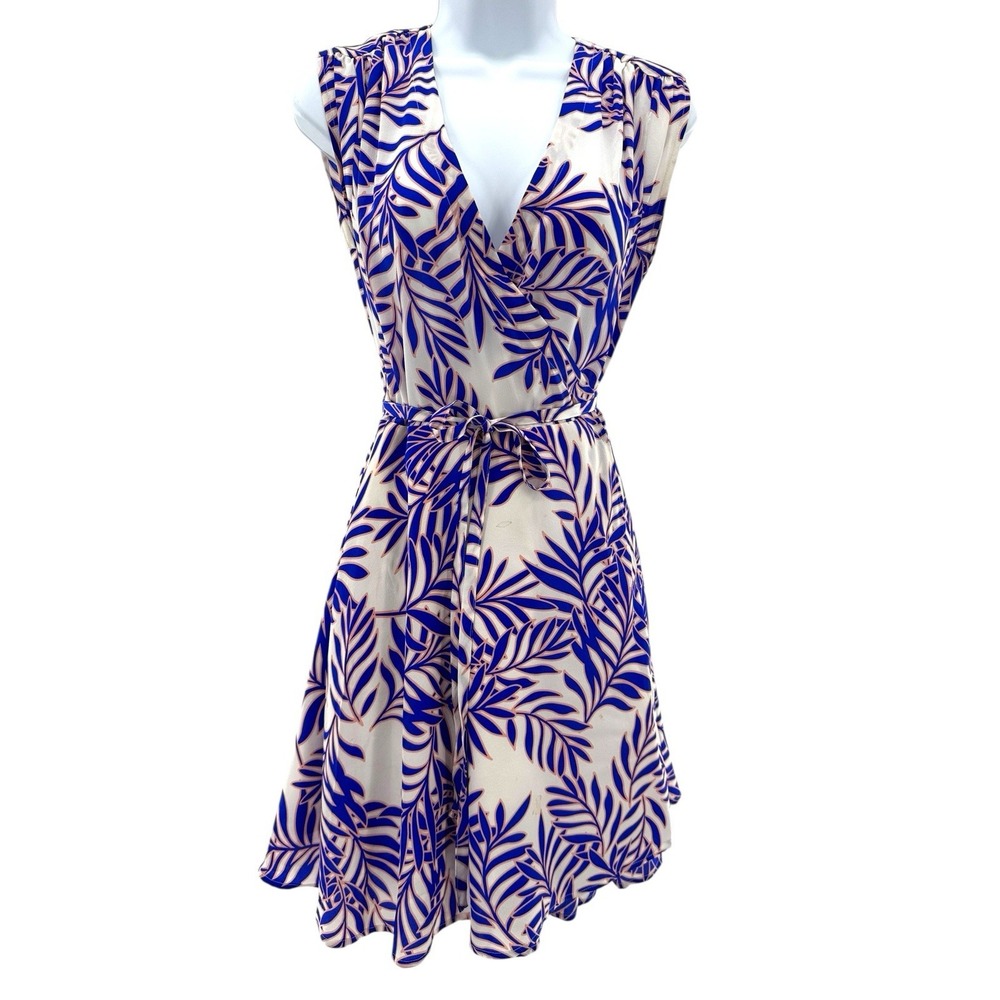 Yumi Kim Silk Wrap Dress S Vacation Palm Print Sleeveless Tie Resort Cruise Mini